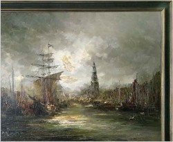 Nabrzeże portowe - Johannes Hubertus Hendrikus BÉVORT (1917-1996) ROZMIAR XXL