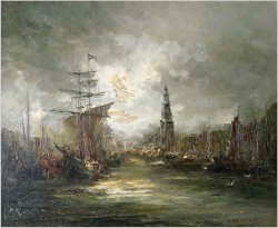 Nabrzeże portowe - Johannes Hubertus Hendrikus BÉVORT (1917-1996) ROZMIAR XXL