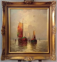 Obraz olejny! Łodzie żaglowe na redzie - Eduard Nowak *1921