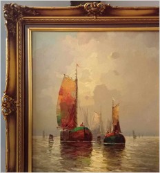 Obraz olejny! Łodzie żaglowe na redzie - Eduard Nowak *1921