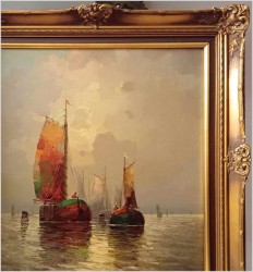 Obraz olejny! Łodzie żaglowe na redzie - Eduard Nowak *1921