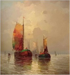 Obraz olejny! Łodzie żaglowe na redzie - Eduard Nowak *1921