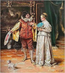 Obraz olejny! Pałacowa scena we wnętrzu - Francesco Peluso (Neapol 1836 – 1916)