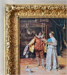 Obraz olejny! Pałacowa scena we wnętrzu - Francesco Peluso (Neapol 1836 – 1916)