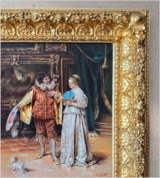 Obraz olejny! Pałacowa scena we wnętrzu - Francesco Peluso (Neapol 1836 – 1916)