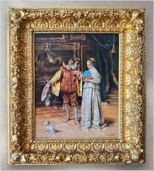 Obraz olejny! Pałacowa scena we wnętrzu - Francesco Peluso (Neapol 1836 – 1916)