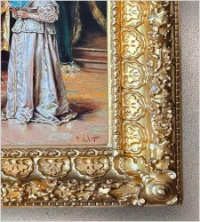 Obraz olejny! Pałacowa scena we wnętrzu - Francesco Peluso (Neapol 1836 – 1916)