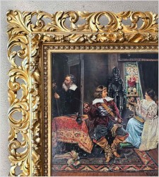 Ażurowa złocona rama! Scena we wnętrzu - Francesco Peluso (Neapol 1836 – 1916)