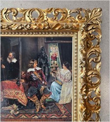 Ażurowa złocona rama! Scena we wnętrzu - Francesco Peluso (Neapol 1836 – 1916)