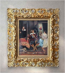 Ażurowa złocona rama! Scena we wnętrzu - Francesco Peluso (Neapol 1836 – 1916)