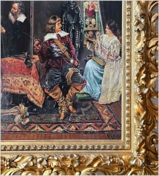 Ażurowa złocona rama! Scena we wnętrzu - Francesco Peluso (Neapol 1836 – 1916)