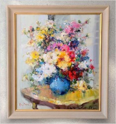 Obraz olejny! Kompozycja kwiatowa - Henze P. Morro (1925-2013)