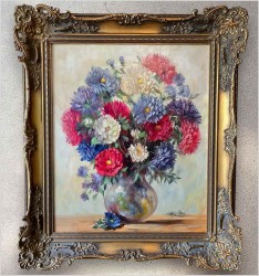 Wyjątkowe Malarstwo Olejne! Chryzantemy - Helmuth Andreas Volkwein (1920 - 2004) 