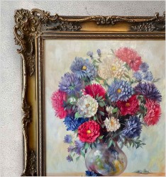 Wyjątkowe Malarstwo Olejne! Chryzantemy - Helmuth Andreas Volkwein (1920 - 2004) 