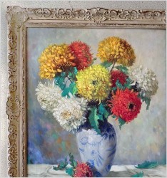 Wyjątkowe Malarstwo Olejne! Chryzantemy - Helmuth Andreas Volkwein (1920 - 2004)