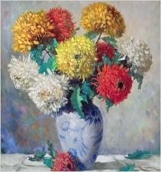 Wyjątkowe Malarstwo Olejne! Chryzantemy - Helmuth Andreas Volkwein (1920 - 2004)