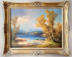 Dobre Malarstwo Romantyczne! Jesienny Spokój nad Jeziorem - Hans Wagner *1924