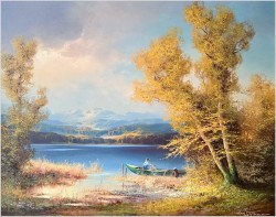 Dobre Malarstwo Romantyczne! Jesienny Spokój nad Jeziorem - Hans Wagner *1924