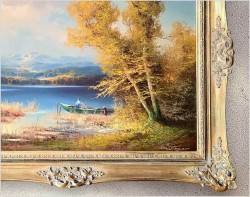 Dobre Malarstwo Romantyczne! Jesienny Spokój nad Jeziorem - Hans Wagner *1924