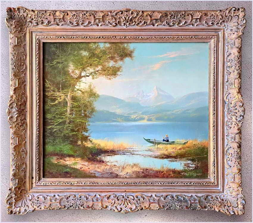 Dobre Malarstwo Romantyczne! Jezioro z widokiem na Watzmann - Hans Wagner *1924