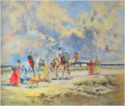 Malarstwo Orientalne! Karawana - Syg.Otto Pilny (Swiss 1866-1936)