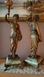 PARA FIGURALNYCH  LAMP NAFTOWYCH Z FRANCJI Z PODSTAWĄ ONYX XIXw. (wys: 94cm / waga: 25kg )