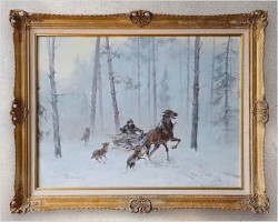 Atak wilków w zimowej scenerii - Wacław Baranowski (1904-1997)