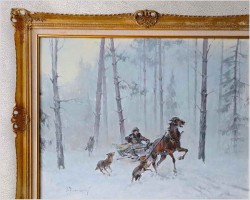 Atak wilków w zimowej scenerii - Wacław Baranowski (1904-1997)