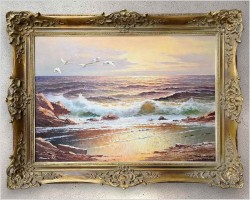 Majestatyczny Pejzaż Morski z Łabędziami o Zachodzie Słońca - Gustaw Weiss/Guwe (1886-1973) XXL!