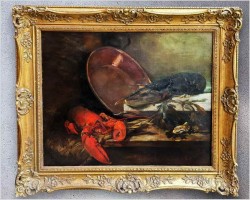 Vanitas! Piękny obraz z homarem - Henri Privat-Livemont (1861–1936) 