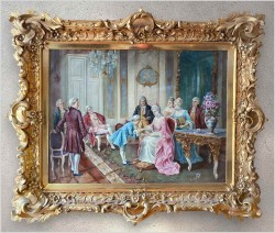 Scena rokoko z rama złoconą i brązowaną w stylu Ludwika XV - A. Baekert XIXw. (140cm x 115cm) 