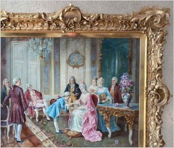 Scena rokoko z rama złoconą i brązowaną w stylu Ludwika XV - A. Baekert XIXw. (140cm x 115cm) 