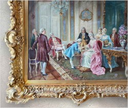 Scena rokoko z rama złoconą i brązowaną w stylu Ludwika XV - A. Baekert XIXw. (140cm x 115cm) 