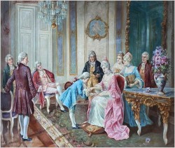 Scena rokoko z rama złoconą i brązowaną w stylu Ludwika XV - A. Baekert XIXw. (140cm x 115cm) 