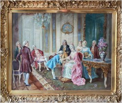 Scena rokoko z rama złoconą i brązowaną w stylu Ludwika XV - A. Baekert XIXw. (140cm x 115cm) 