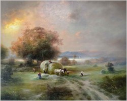 Zbiór siana o zachodzie słońca / Letnie prace na wsi - Günter KÖNIG (1926-2007)