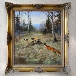 Malarstwo myśliwskie! Lis polujący na cietrzew - oryg. Georg Majewicz (1897-1965) 