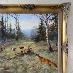 Malarstwo myśliwskie! Lis polujący na cietrzew - oryg. Georg Majewicz (1897-1965) 