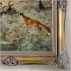 Malarstwo myśliwskie! Lis polujący na cietrzew - oryg. Georg Majewicz (1897-1965) 