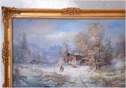 Romantyczne malarstwo - Zimowy Krajobraz ze Sztafażem - Prof. Janez Kenzer *1930