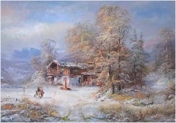 Romantyczne malarstwo - Zimowy Krajobraz ze Sztafażem - Prof. Janez Kenzer *1930