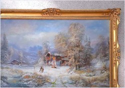 Romantyczne malarstwo - Zimowy Krajobraz ze Sztafażem - Prof. Janez Kenzer *1930