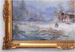 Romantyczne malarstwo - Zimowy Krajobraz ze Sztafażem - Prof. Janez Kenzer *1930