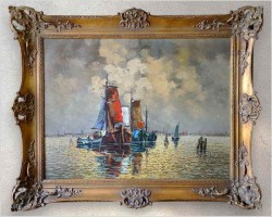 10. Obraz olejny! Łodzie rybackie na weneckiej lagunie - Carol spree *1907