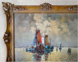 2. Obraz olejny! Łodzie rybackie na weneckiej lagunie - Carol spree *1907