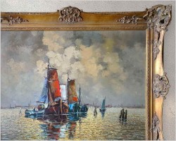 4. Obraz olejny! Łodzie rybackie na weneckiej lagunie - Carol spree *1907