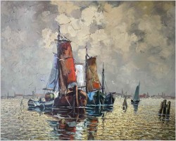 5. Obraz olejny! Łodzie rybackie na weneckiej lagunie - Carol spree *1907