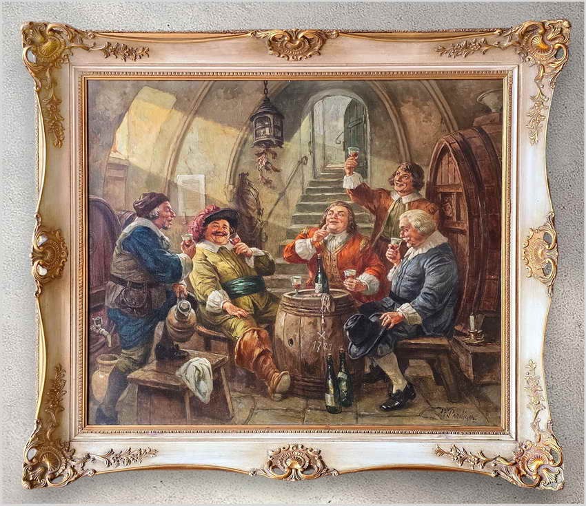 Stary obraz olejny! Próba wina - Hermann Prediger (1886-1970)