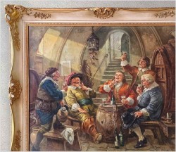 Stary obraz olejny! Próba wina - Hermann Prediger (1886-1970)