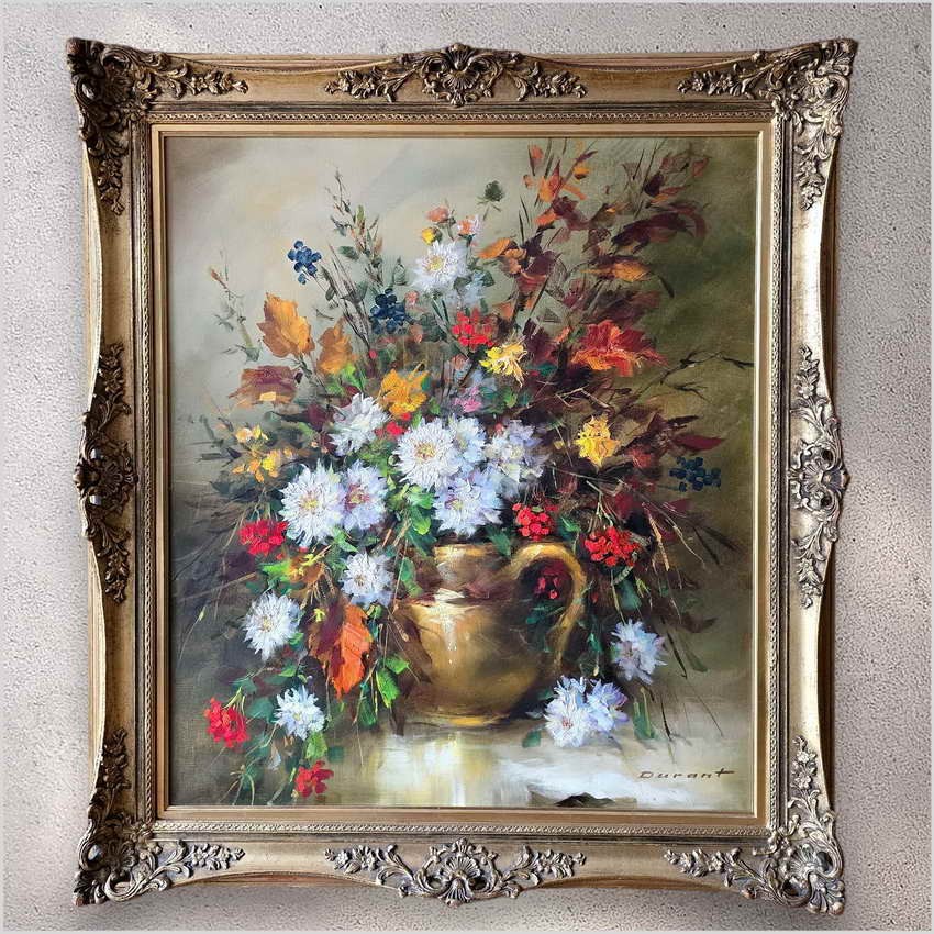 Obraz olejny! Barwna kompozycja kwiatowa - Bernard Durant *1917